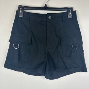 NWOT Shein Womens Petite Flap Cotton Pocket Buckle Black Cargo Shorts Medium